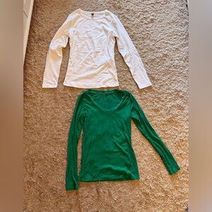 Green and White Long Sleeve Tops